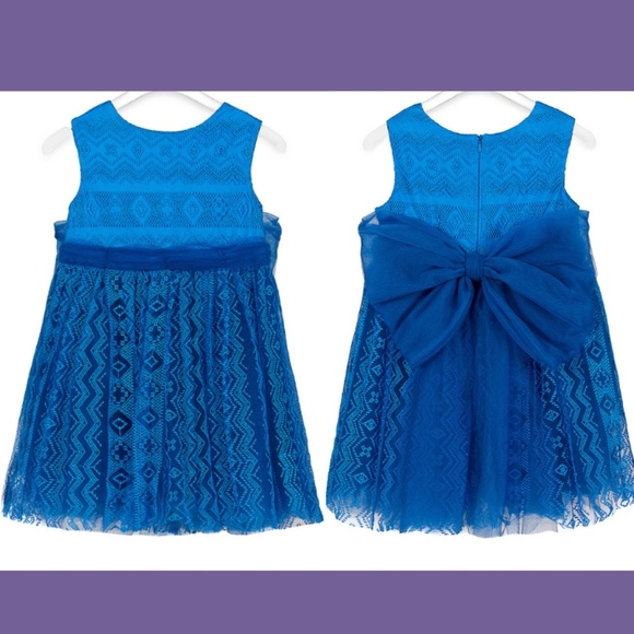 NEW $288 Tadashi Shoji Kids Snow Angel‎ Lace Dress in Blue [Girls SZ 8 ] - Picture 1 of 7